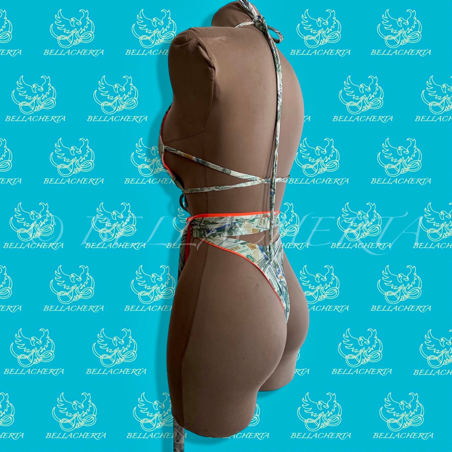 Reversible Double-sided Sexy One-piece Plunging Neck Halter Backless Open Sides Swimwear Beachwear Orange