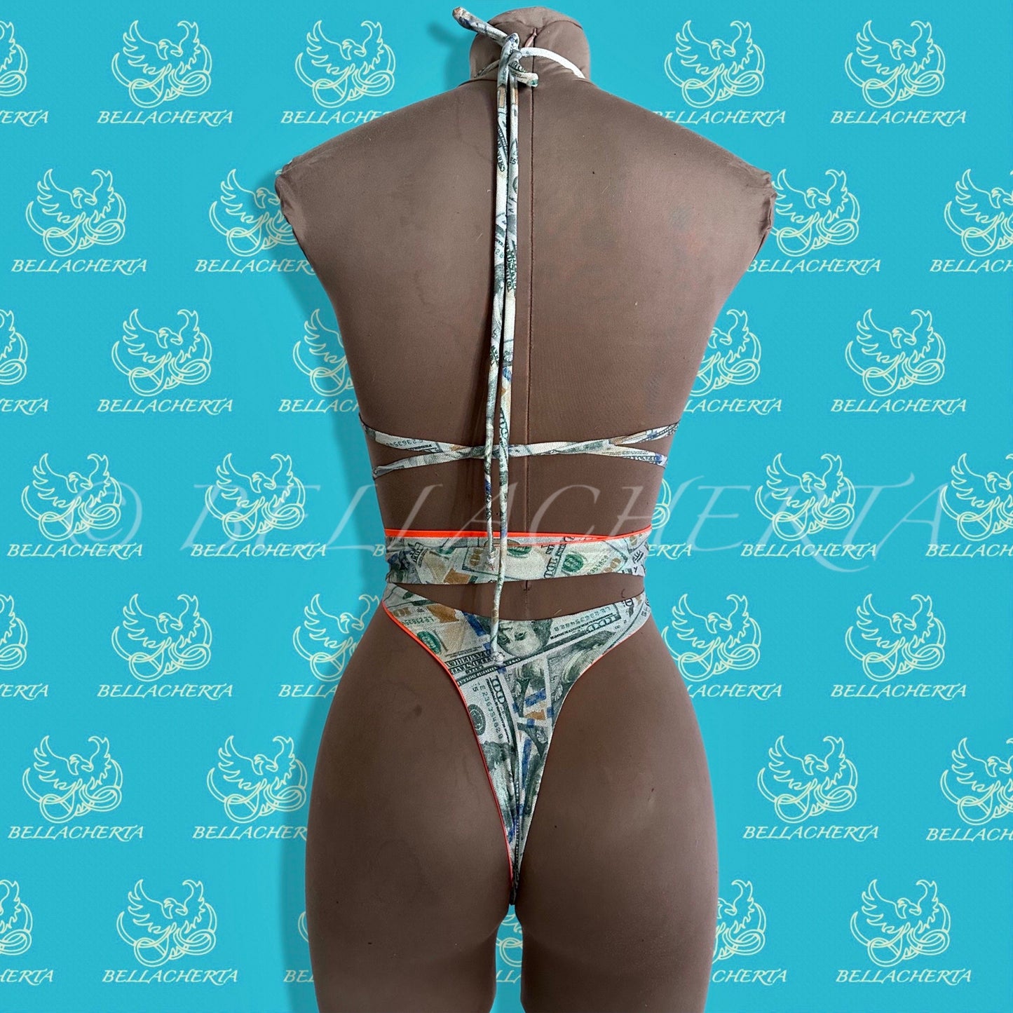 Reversible Double-sided Sexy One-piece Plunging Neck Halter Backless Open Sides Swimwear Beachwear Orange