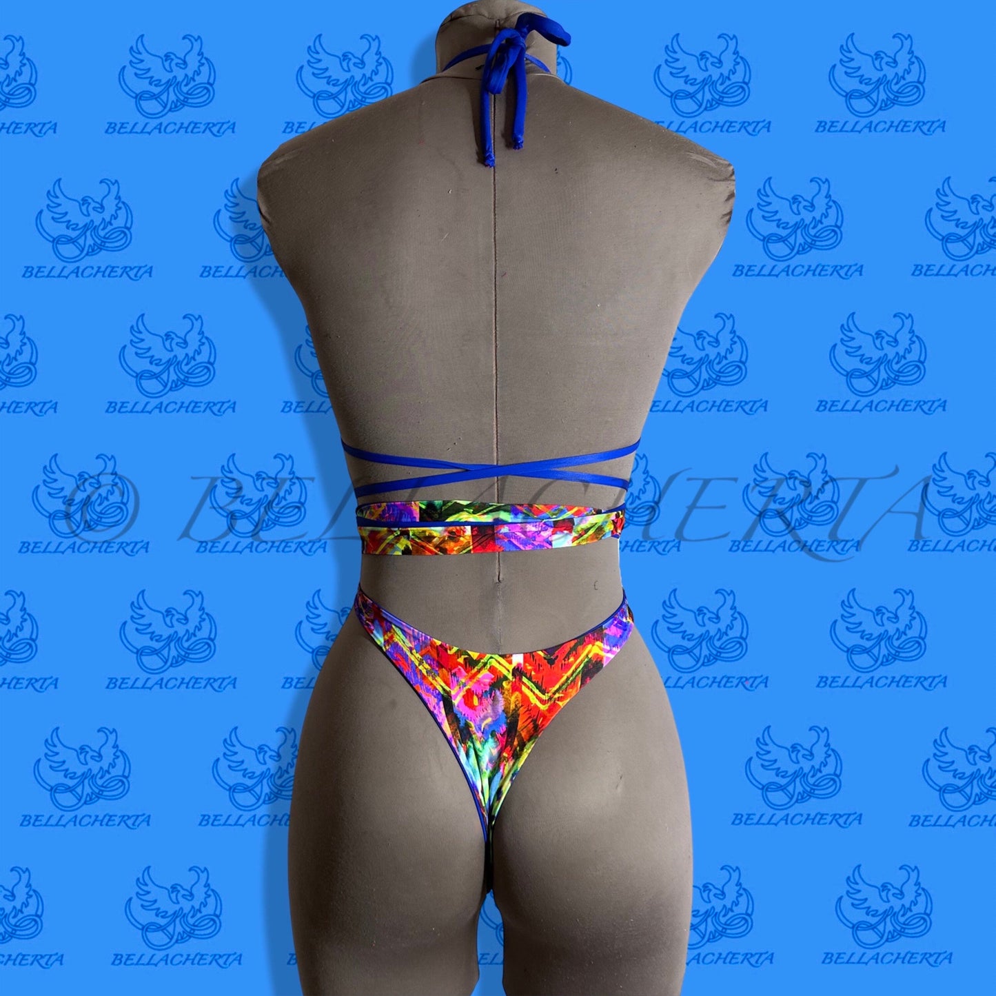 Reversible Double-sided Sexy One-piece Plunging Neck Halter Backless Open Sides Swimwear Beachwear Blue