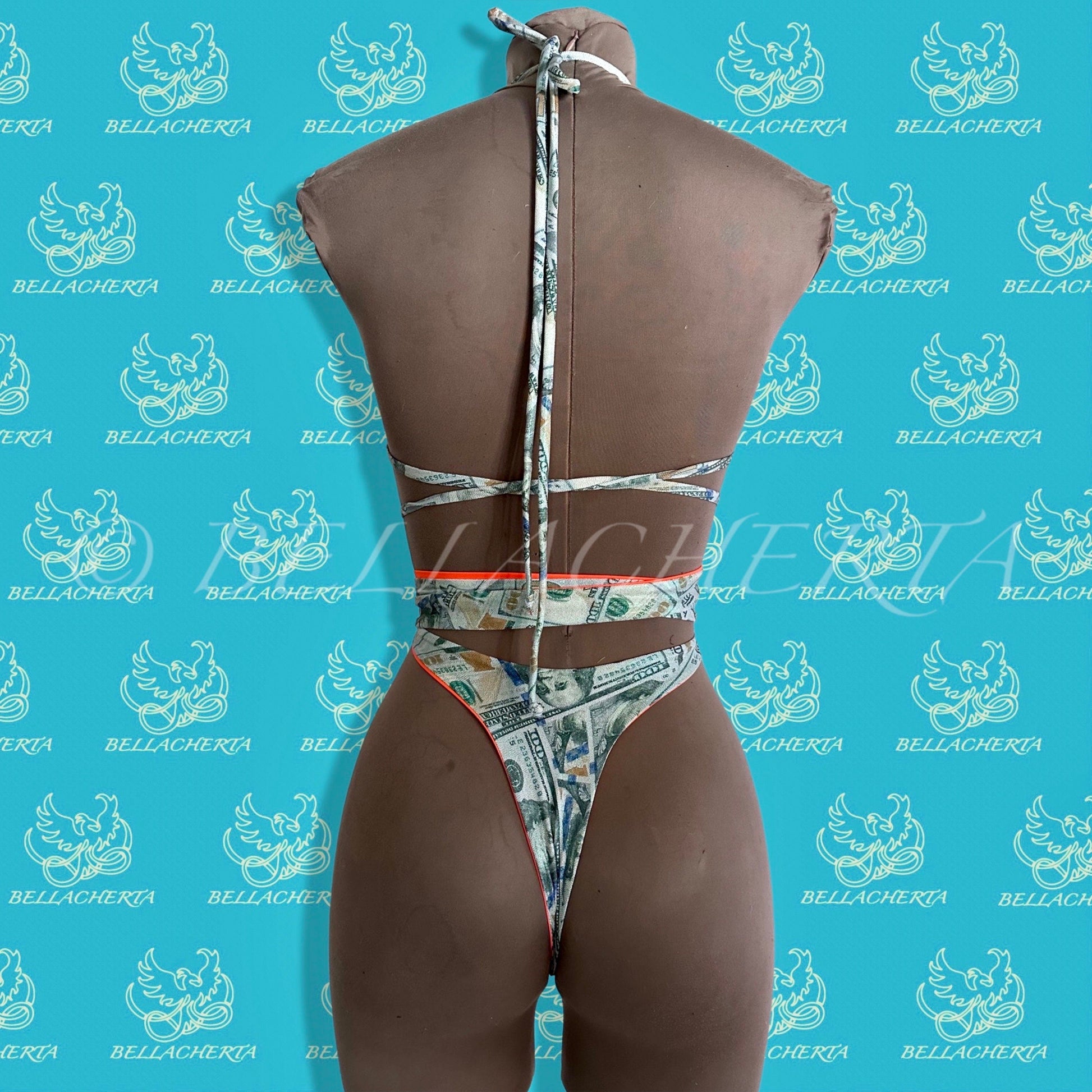 Reversible Double-sided Sexy One-piece Plunging Neck Halter Backless Open Sides Swimwear Beachwear Orange