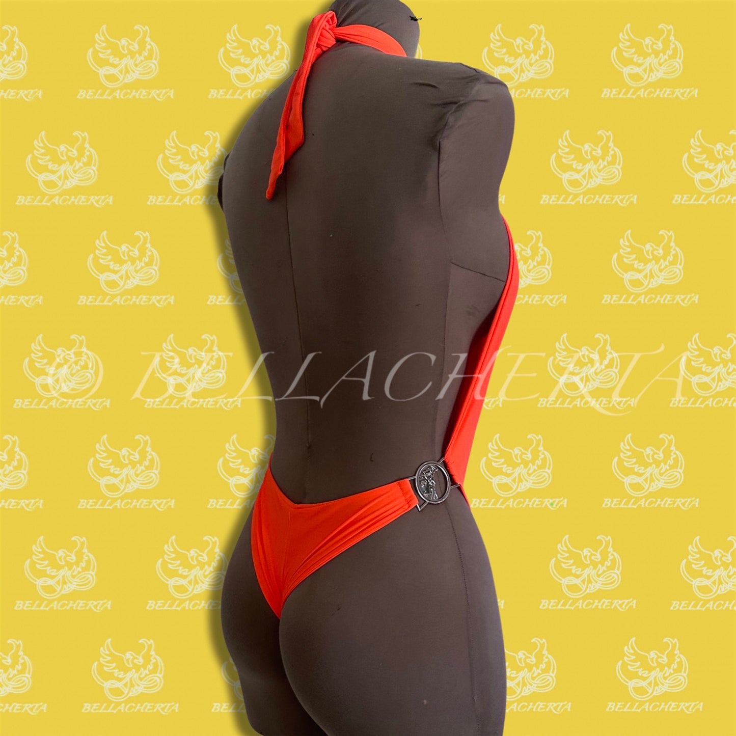 Tie-Up Halter Top Trendy One-piece Neon-bright Swimsuit