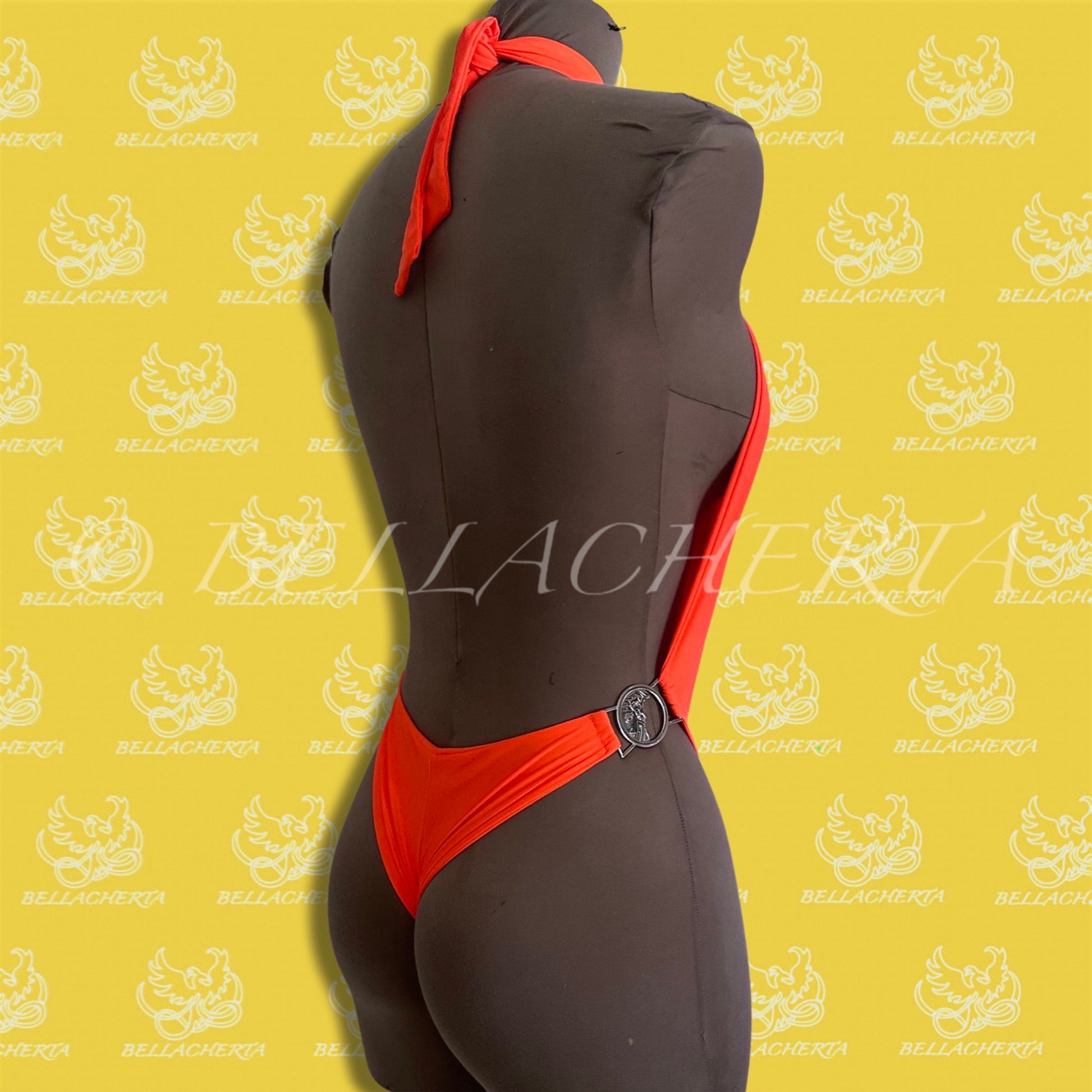 Tie-Up Halter Top Trendy One-piece Neon-bright Swimsuit